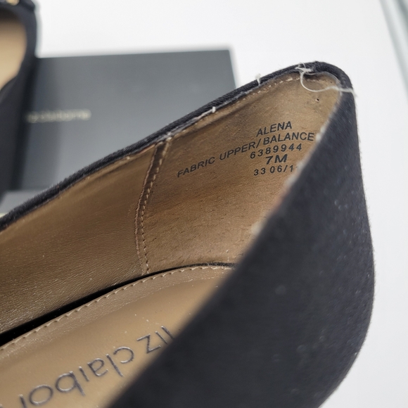 Womans Liz Claiborne Black Fabric Flats Leather Bottoms Gold accent buckle Sz 7 - Picture 7 of 12